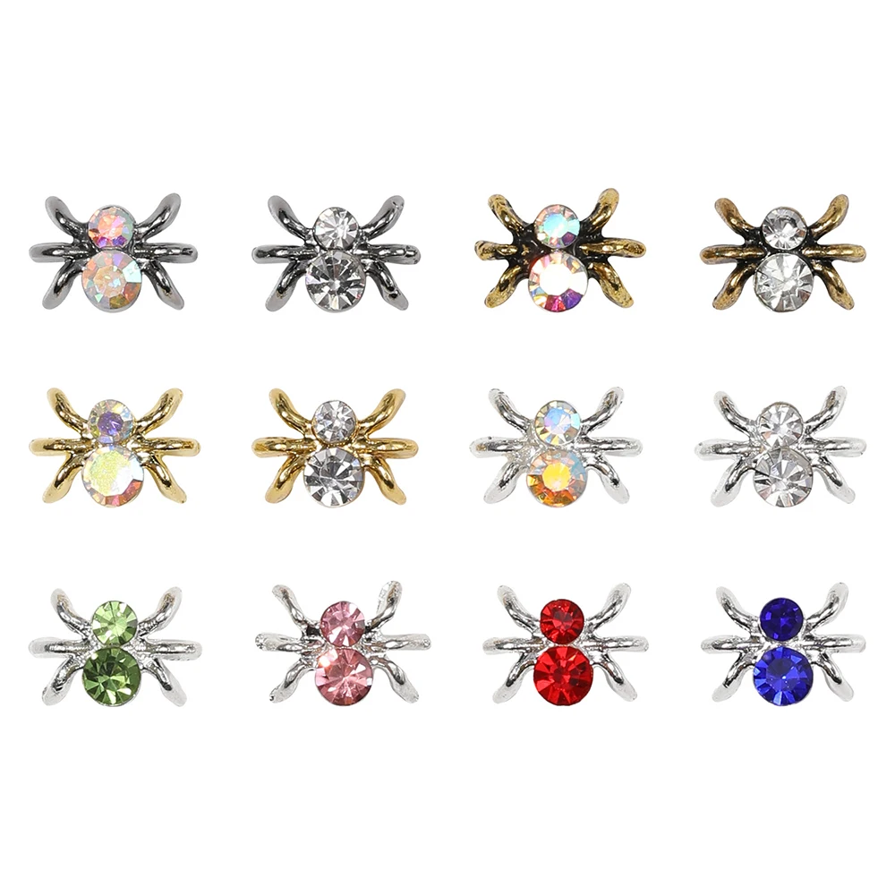 20 unids/pack de dijes de uñas de araña, decoraciones de Metal 3D para Halloween, cristales oscuros, diamantes de imitación para uñas, gemas coloridas mezcladas DIY para mujer