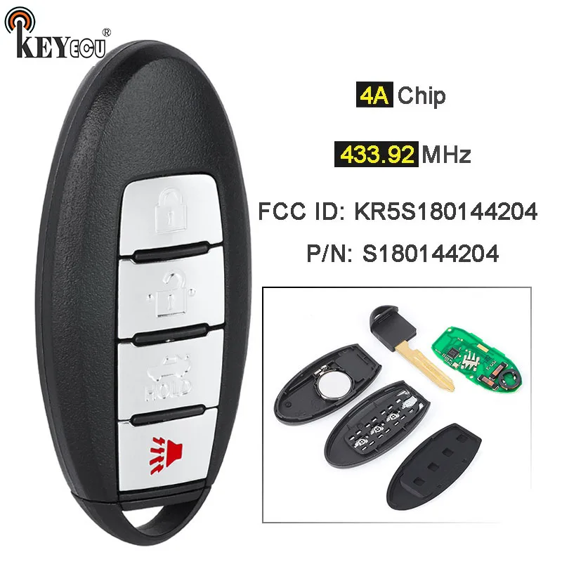 KEYECU-Chaveiro Remoto Inteligente, Keyless-Go, S180144204, KR5S18014420, 285E3-4HB0C, 433,92 MHz, Chip 4A, Infiniti Q50, Q60, 2016-2018