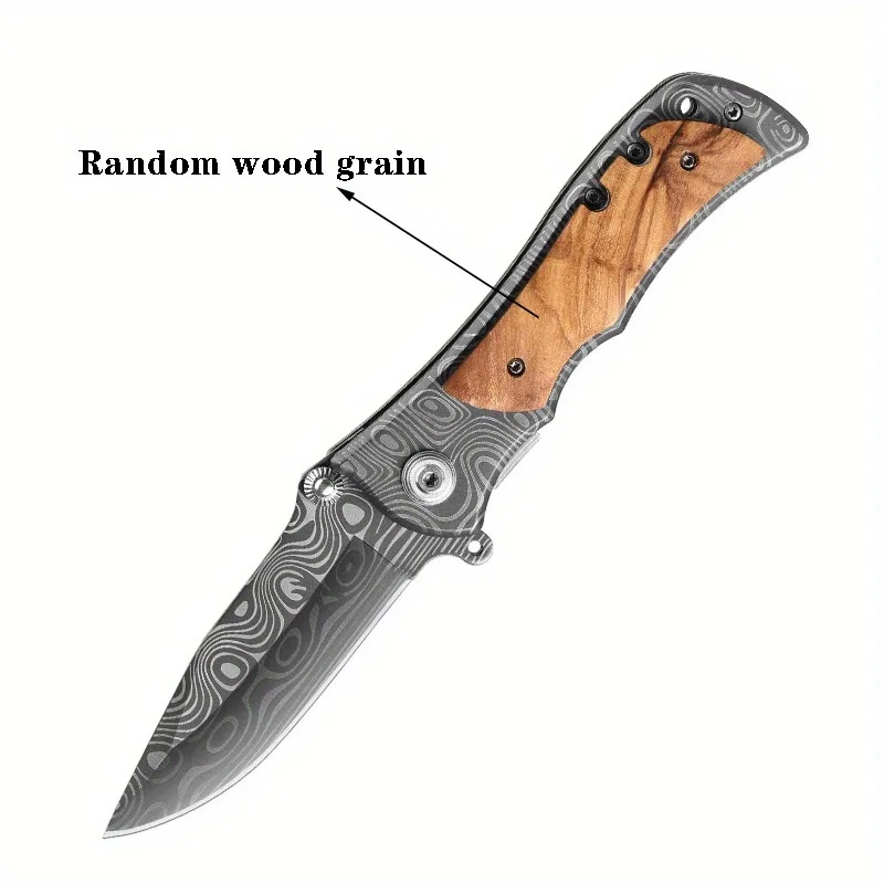 Portable Damascus Pattern Folding Pocket Knife, Sharp And Durable Survival Tool For Outdoor Sports, Hiking And Camping