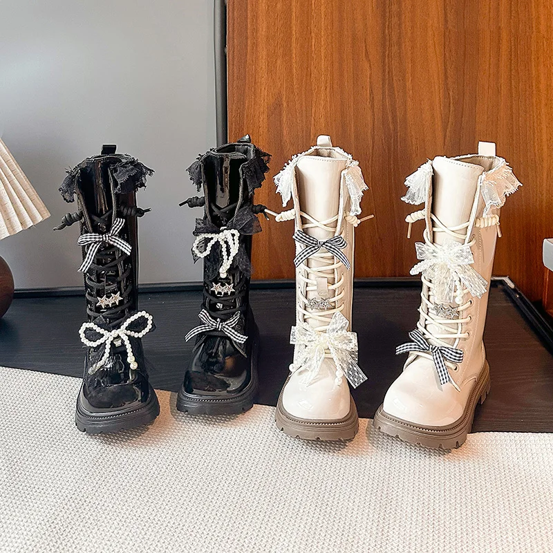 

Girls Long Boots Soft Soled Fashion Princess Boots Kids Bowknot Non-slip Outdoor Children Boots Plush Winter Toddler Girl Shoes