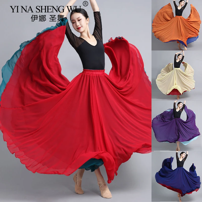 

Women Double-side Chiffon Big Swing Skirt Classical Dance Skirt Belly Dance Costume Stage Performance Maxi Skirts Ballet Costume