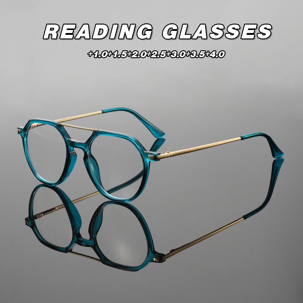 Oyalie Retro-Lesebrille mit Metalldetail und Doppelbrücken, in mehreren Farben erhältlich, leicht und bequem für langes Tragen, Doppelbrücken-Metallstreifen verbessern die Raffung, verschiedene