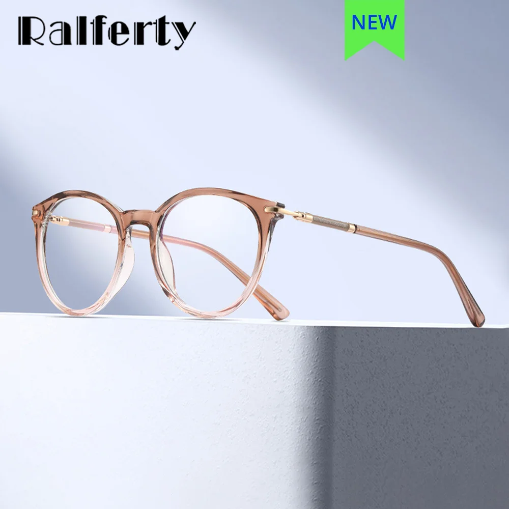 Ralferty 2025 TR90 Round Eyeglass Frames Women Anti Blue Ray Computer Glasses Transparent Optic Myopia Zero Spectacle Frame Lady