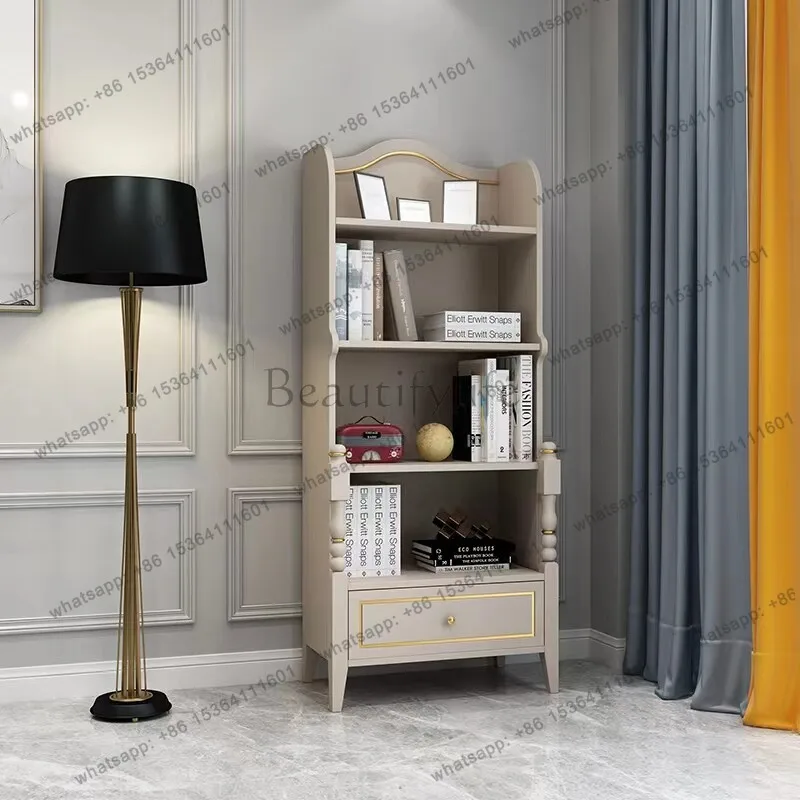 

American light luxury solid wood bookcase living room simple sofa small side cabinet balcony shelf