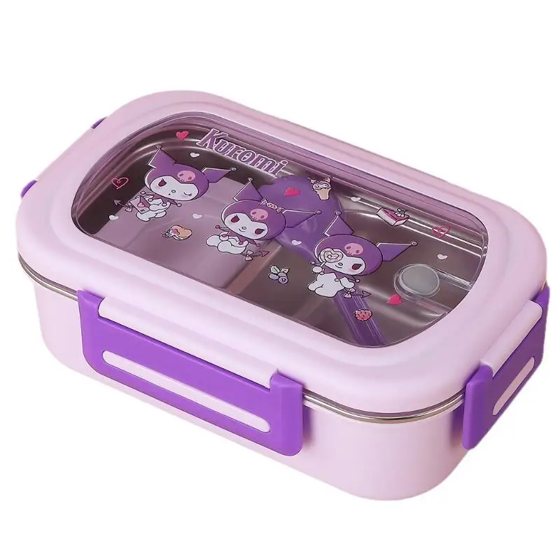 핫한 산리오 헬로키티 학생 도시락 귀여운 애니메이션 휴대용 만화 물 주입식 열분리 식기 세트 수프 그릇 포함