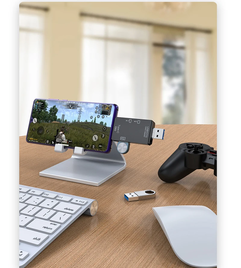 3 أنواع واجهة متعددة الوظائف OTG 2.0 مع قارئ بطاقات يدعم USB 3.0/TYPE C/Micro USB وSD/TF قراءة بطاقة PC Phone Pad