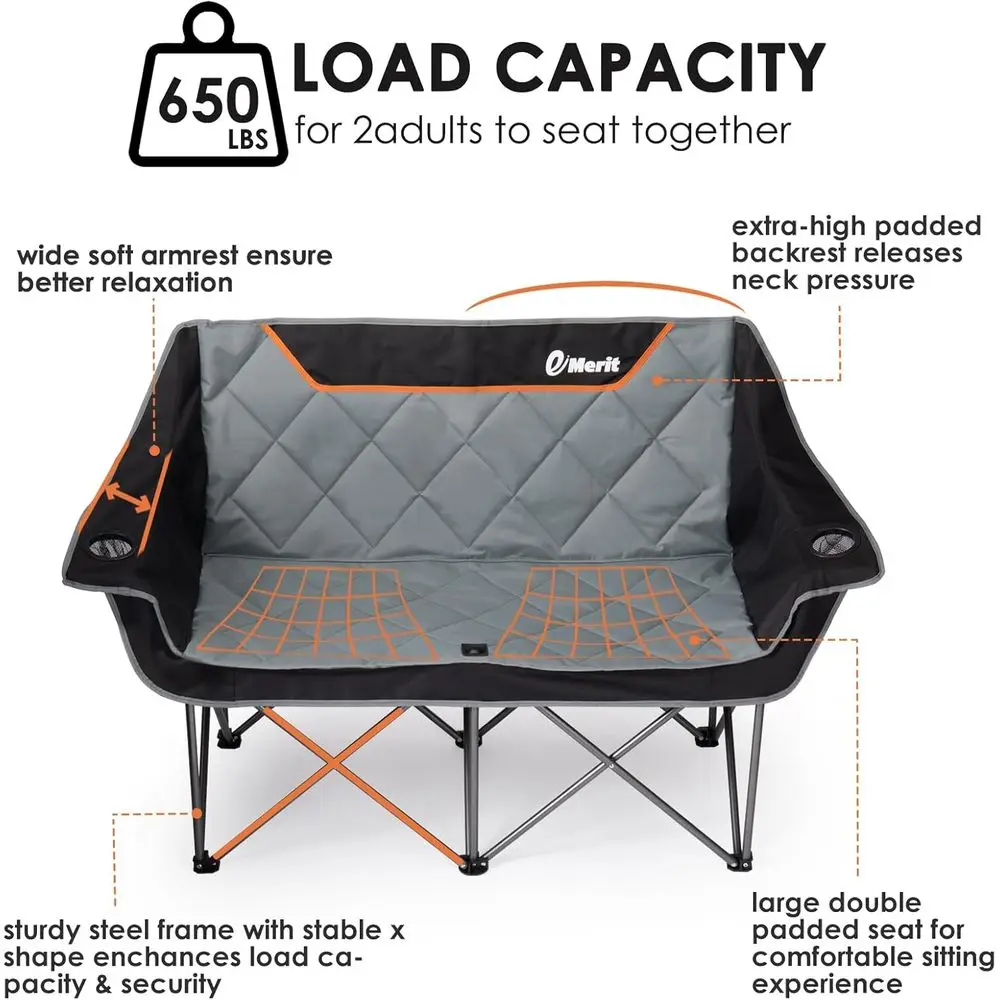 Sedia da campeggio oversize con capacità di 650 libbre - Divanetto da campeggio pieghevole per carichi pesanti con sedile profondo e tessuto resistente agli strappi, P