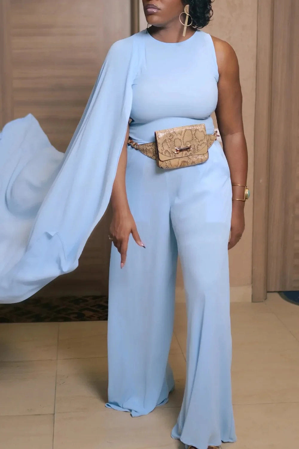 Plus Size Outerwear Jacket Daily Blue Mock Neck Asymmetrical Irregular Hem Denim One Shoulder Short Design