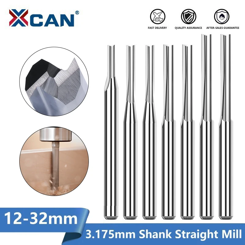 XCAN-Carbide Fim Moinho Cortador, Slot Reto, Fresa, MDF Plástico Cortador De Madeira, CNC Máquina Router Bit, 2 Flauta, 3.175 Haste, 10Pcs