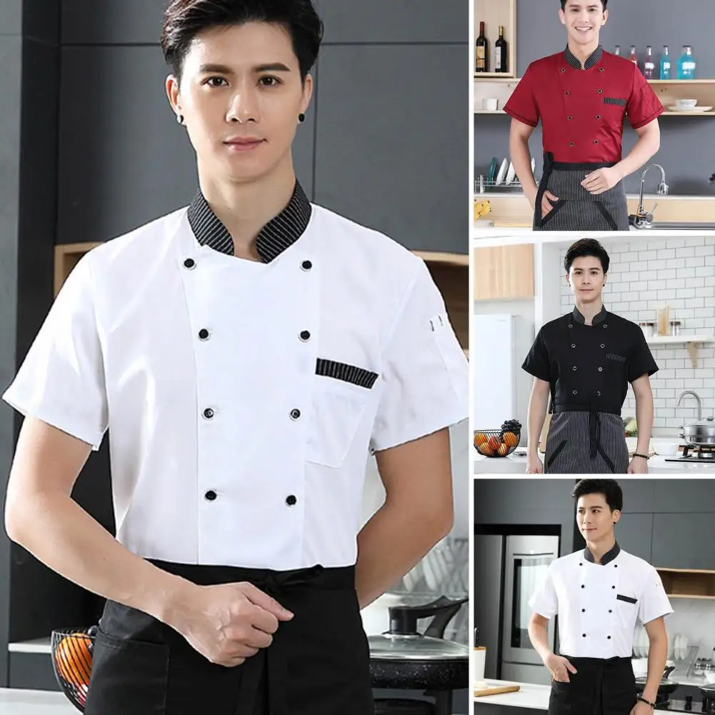 Chef Jacket Quick Drying Summer Kitchen Chef Restaurant Uniform Splicing Color Buttons Closure Chef Top Work Clothing