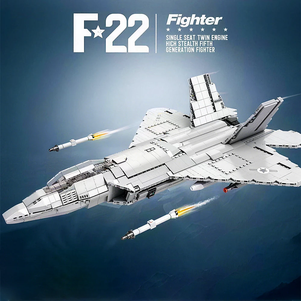 Military High-tech F-22 Raptor Fighter Building Blocks Bricks Toy Gift Stealth Aircraft Model Kit for Aviation Hobby Ornament