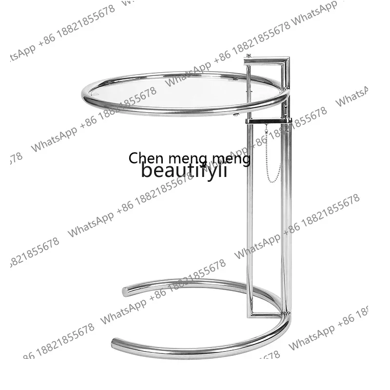 G153  Modern Simple Transparent Tempered Glass Tea Table Stainless Steel Craft Lifting round Table Edge Several Small Coffee Tab