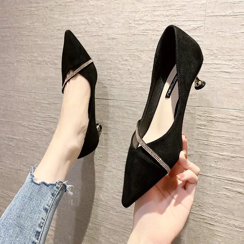 Four Seasons Women's Suede High Heels 2024 New Pointed Stiletto Fashion Sexy Black Wedding Shoes Office Lady Shoes