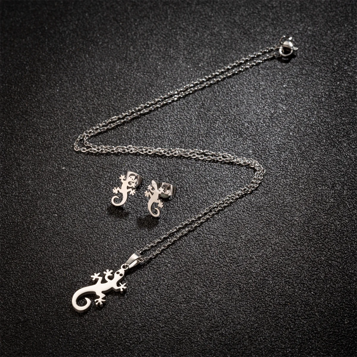 New In Gothic Lizard Jewelry Making Set For Women 2024 Silver Color Stainless Steel Animal Earrings And Necklace Girls Gift image 3