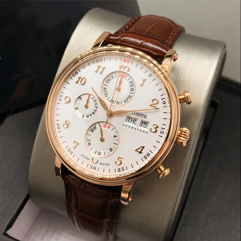 Switzerland LOBINNI Luxury Brand Perpetual Calendar Seagull Automatic Mechanical Sapphire Men's Watches Multi-function L13019-3