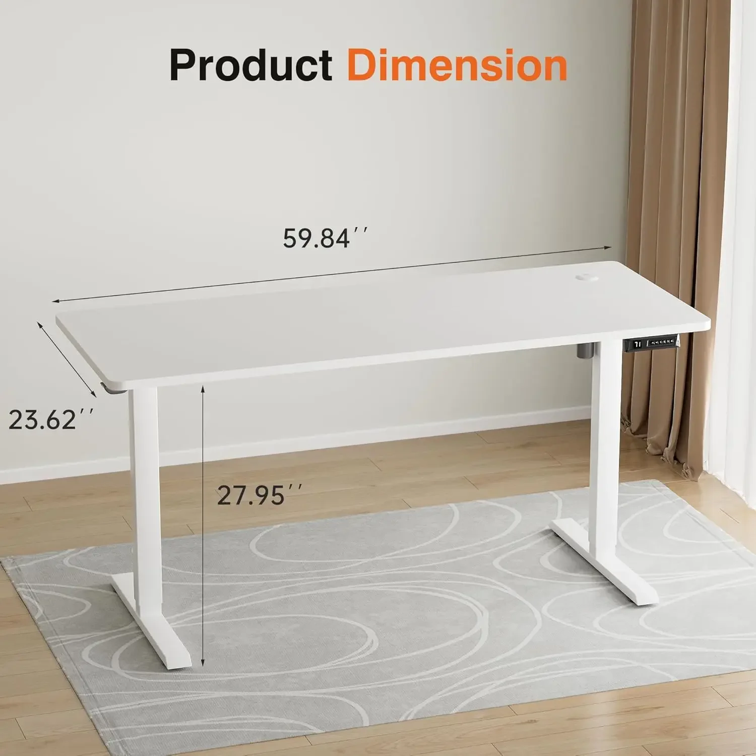 Electric Standing Desk, 59 x 24 Inches Height Adjustable Desk with Removable Casters