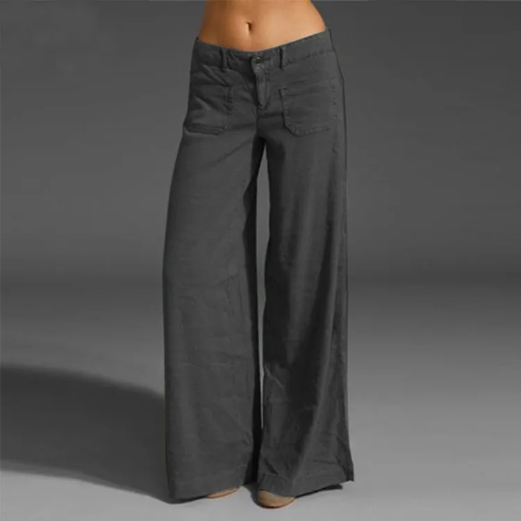 Slimming Stitching Women's Multipocket Wideleg Trousers High Waist Thin Polyester Fiber Casual Pants Fashionable All-Match