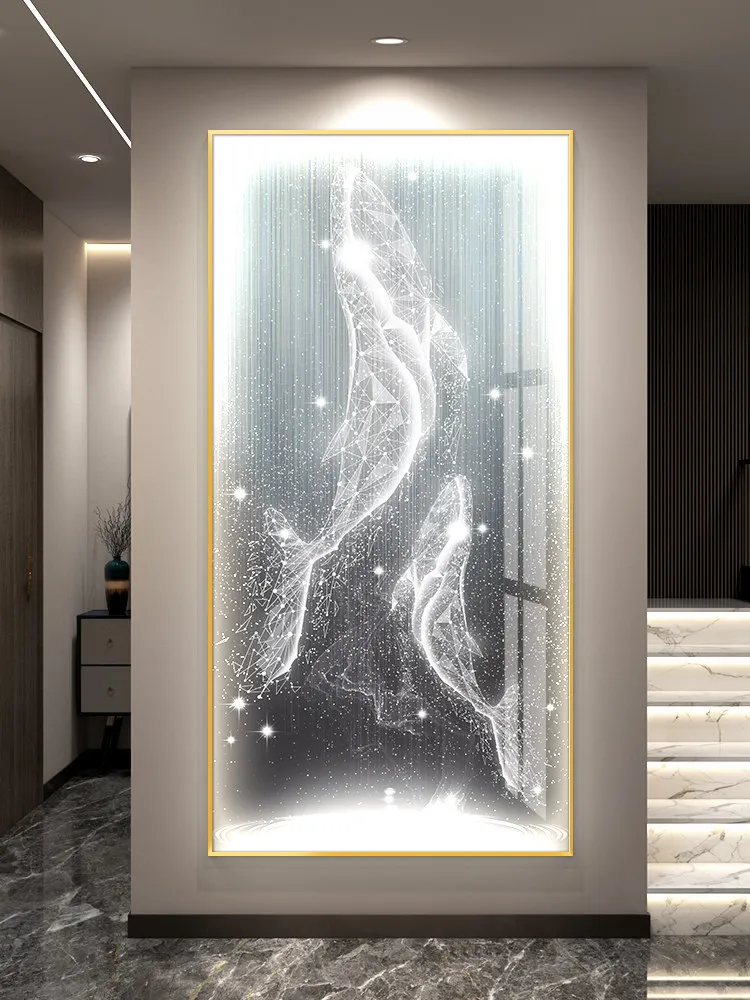 Whale LED Light Luxury Entrance Decoration Painting Hanging Mural Simple Modern Vertical Version Corridor High end Corridor
