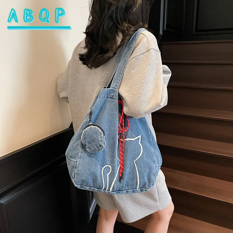 ABQP حقيبة كتف نسائية جديدة سعة كبيرة تطريز أنيق حقيبة يد نسائية الرباط عادية 2 قطعة مجموعة حقيبة نسائية