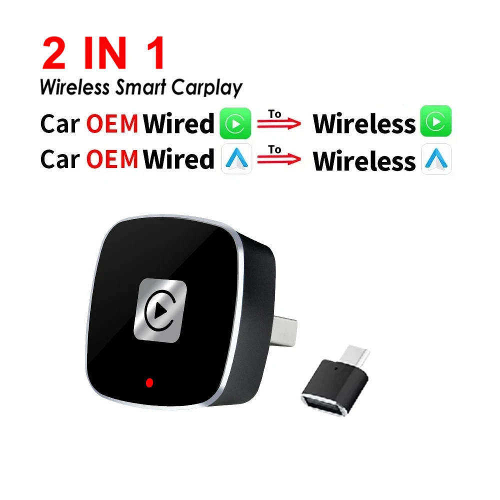 Wired To Wireless Carplay Adapter 2 In 1 Smart Box Plug and Play Auto Connect Wireless Android Auto for Mazda Audi Kia Ford Audi