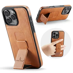 Luxury Foldable Leather Case For iPhone 16 Pro Max 15 Plus 14 13 12 invisable Wristband Magnetic Business Hand Grip Stand Cover