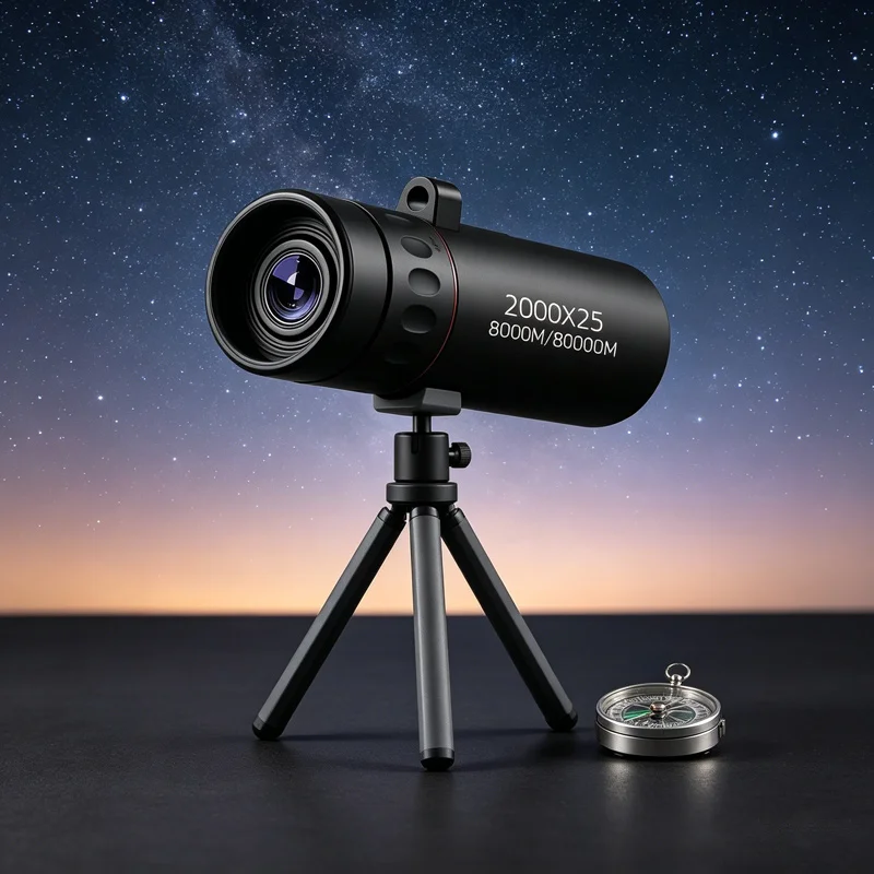 Telescópio Monocular HD 2000X25 para Camping, Mini Portátil de Longo Alcance 80000M para Caminhadas, Observação de Pássaros, Caça e Atividades ao Ar Livre