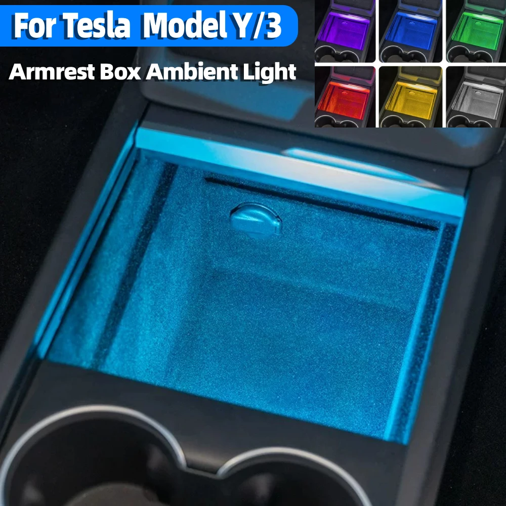 For Tesla Model Y Juniper Model 3 Highland Center Console Armrest Box Atmosphere Light Colorful LED Auto Interior Accessories