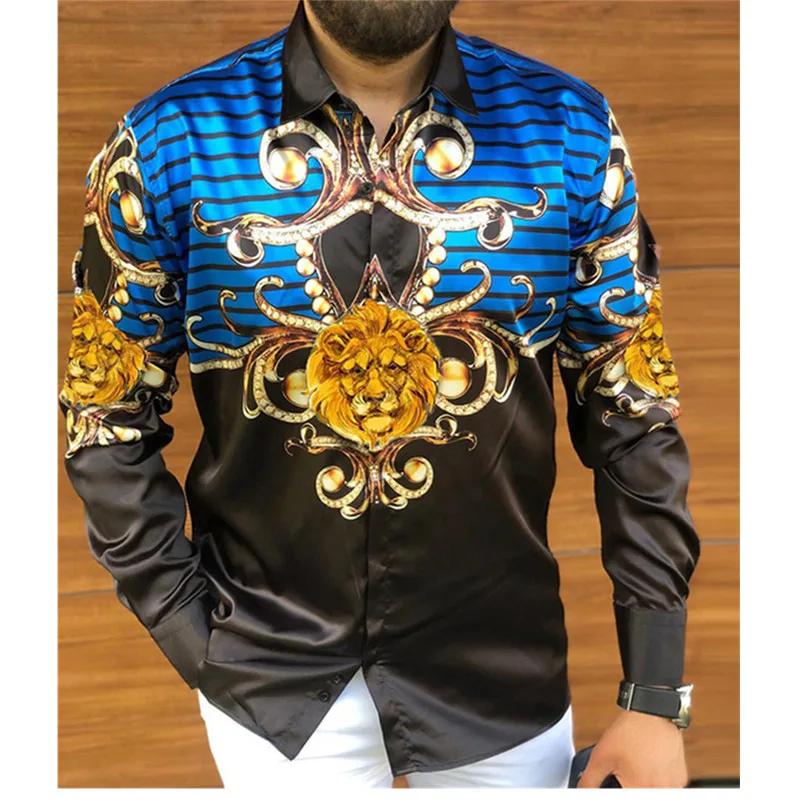 2022 Men\'s Spring And Summer Fashion Printing Luxury Social Men\'s Shirt Lapel Button Shirt Casual Printing Long Sleeve Men\'swear