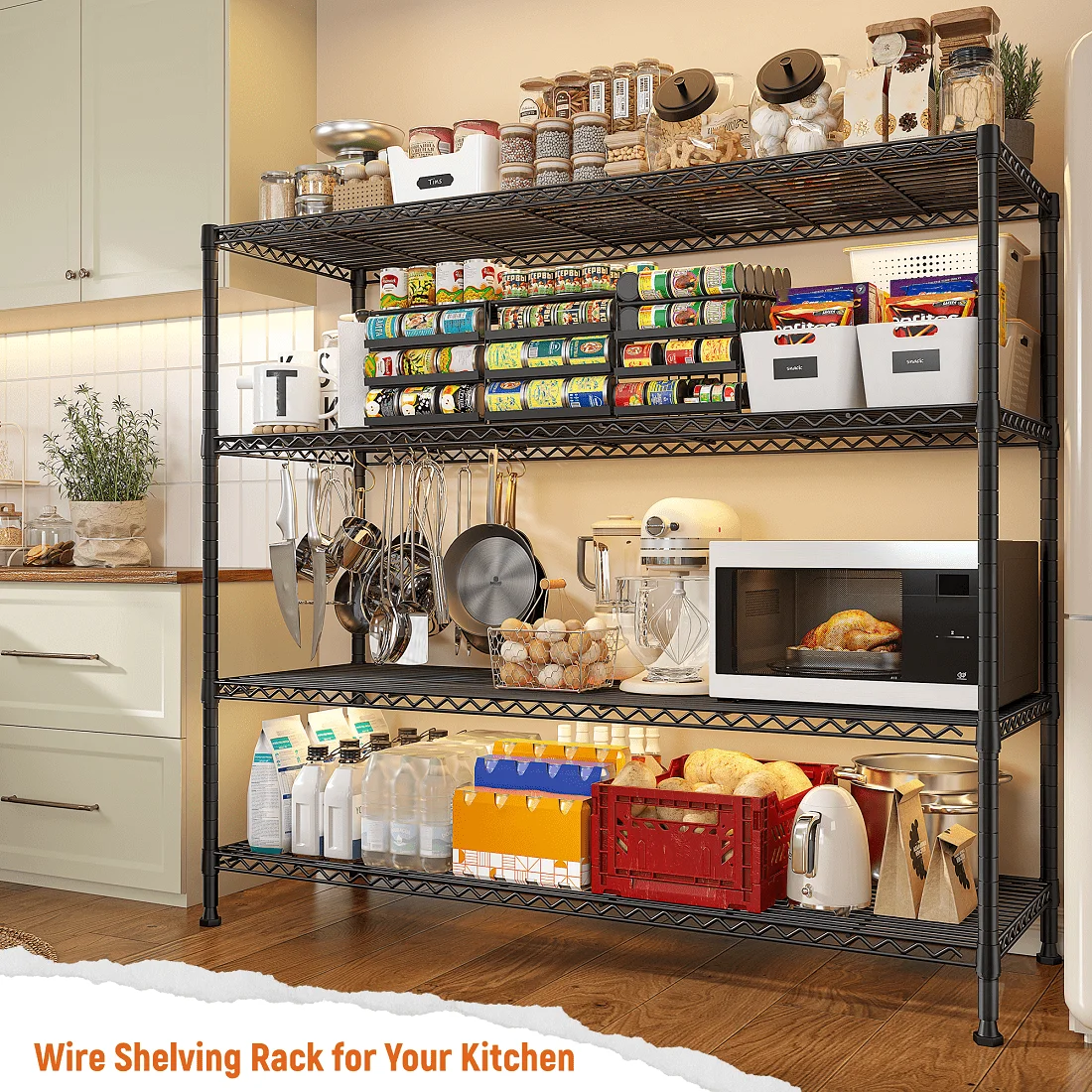 

45.3''W Wire Shelving Unit 4 Tier Metal Shelves For Storage Rack Metal Shelving For Pantry Shelves Kitchen Steel Shelving