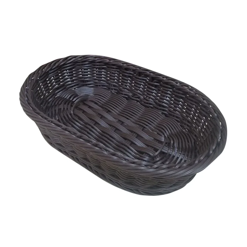 Hand-woven Simulation Rattan Wicker Basket Fruit Tea Snack Bread Basket Cosmetic Tray Plastic Rectangular Storage Box