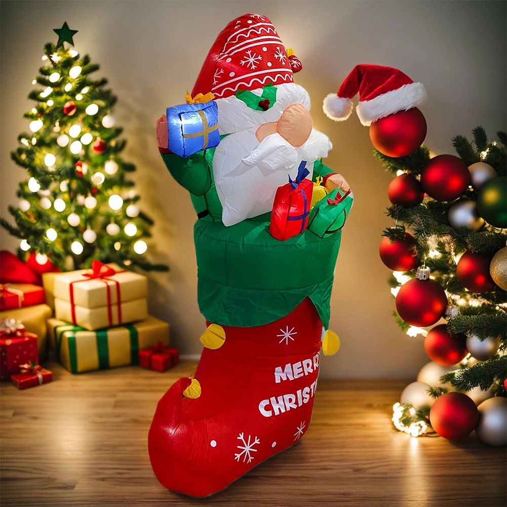 

5FT Christmas Inflatable Santa Claus with LED Lights Santa Claus with Green Gift Bag for Christmas Party Yard Garden Decoration