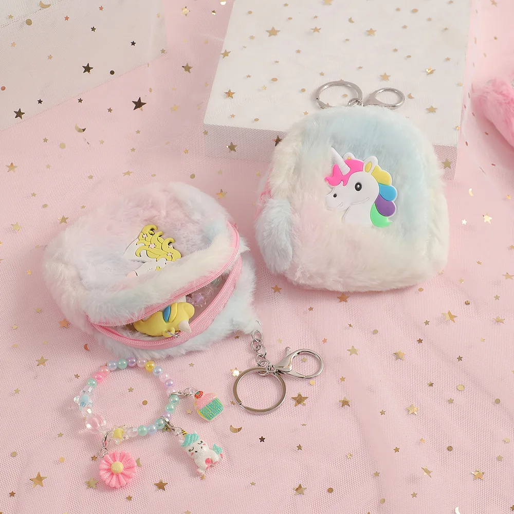 

New Kids Cute Purse Children's Unicorn Cartoon Wallet Plush Coin Purse Coins Wallet Keychain Pendant Earphone Storage Bag Pouch