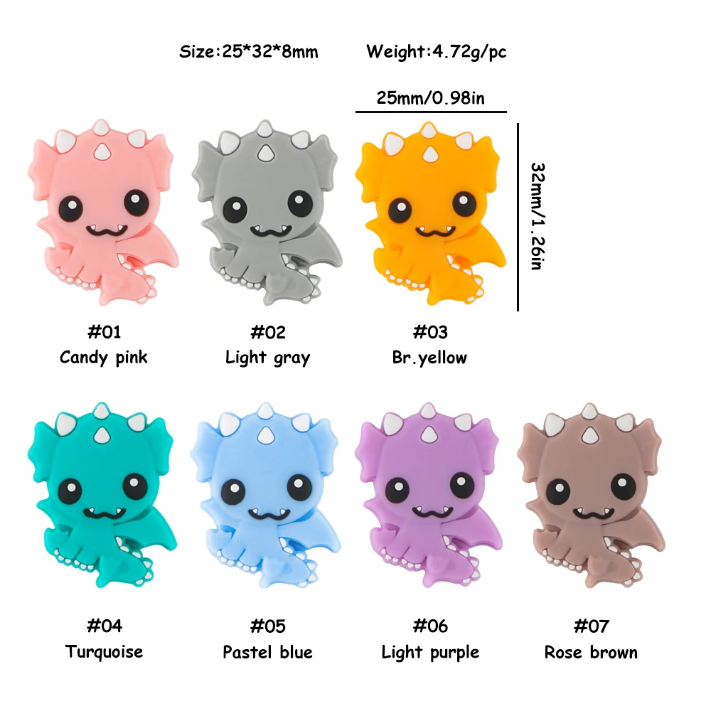 5Pcs Cartoon Little Dragon Shape Silicone Beads Loose Beads DIY Bracelet Necklace Handmade Jewelry Making Accessories