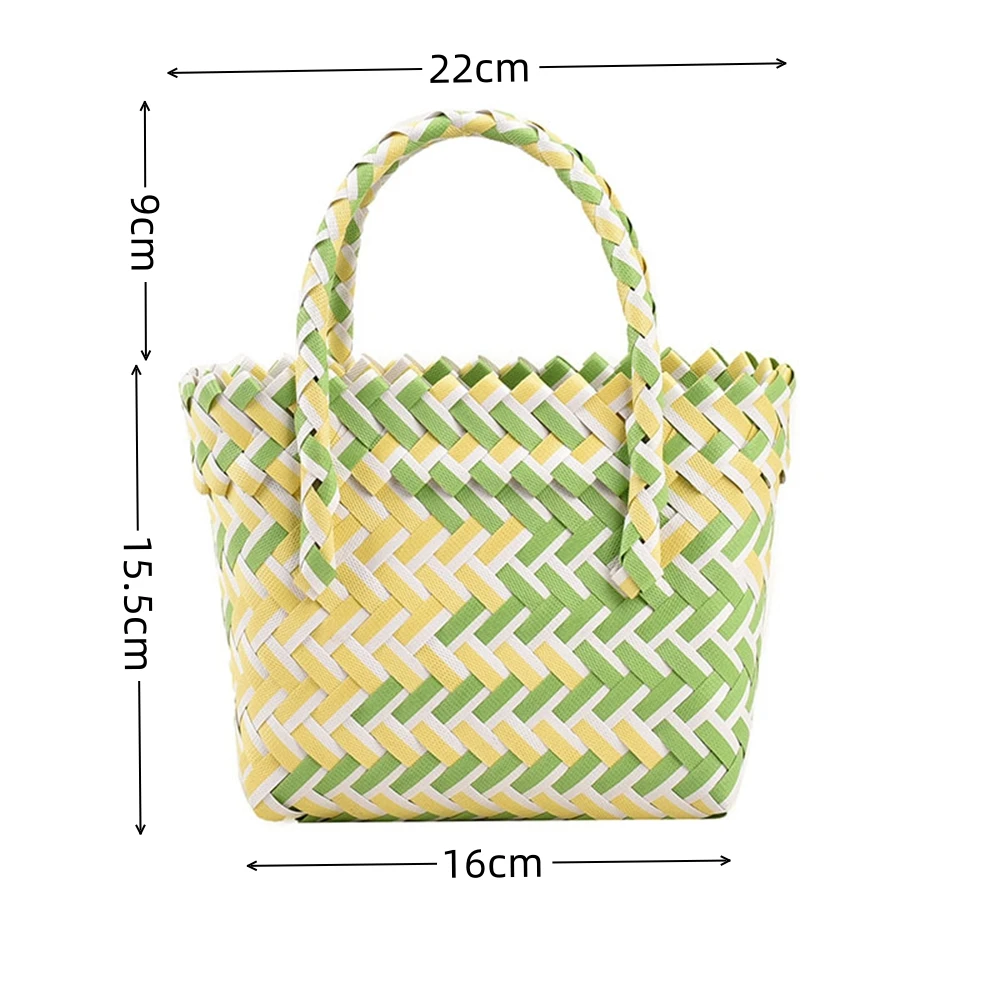 Summer Trend borsa intrecciata a mano Square Little Basket 2024 New Straw Cute Colorful Bags borsa da spiaggia per le vacanze con centinaia di