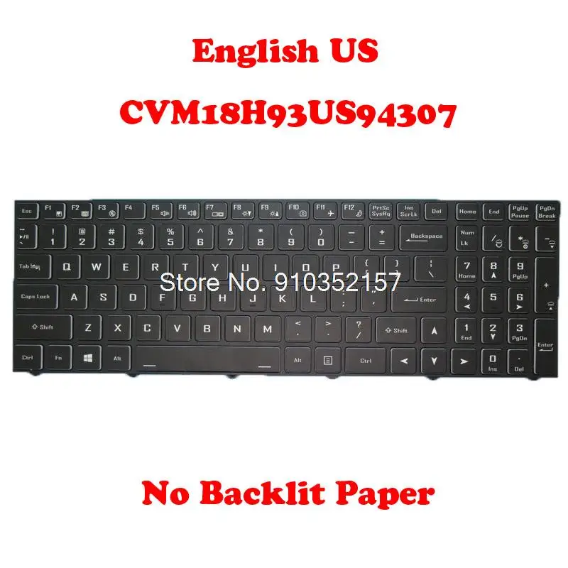 No Backlit Paper US Keyboard For CLEVO CVM18H93US9430B 6-80-PC510-010-1 CVM18H93US94307 6-80-PC5H0-010-1 English Black Frame