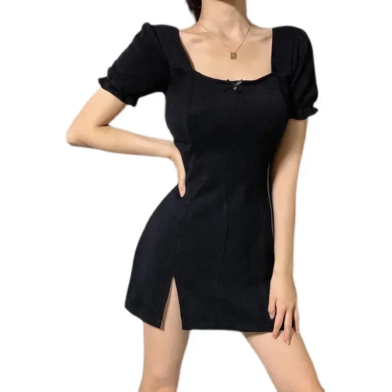 Elegant Pink Women's French Dress Summer New Style Waist-fitted Short Skirt Slim Fit Shape-wearing Mini Black Dress