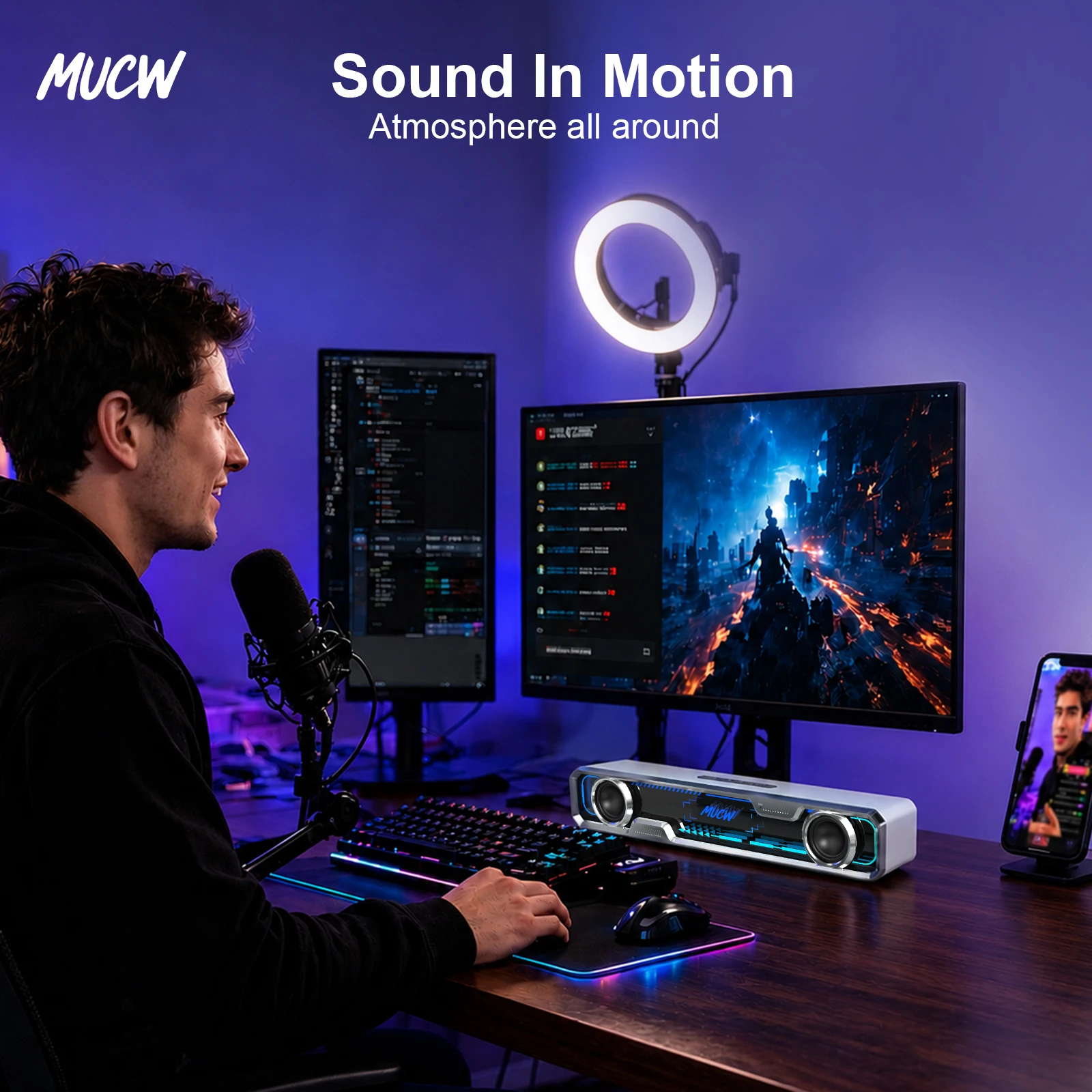 MUCW MU‑C13 ซาวด์บาร์ตั้งโต๊ะ  - Rgb Computer Soundbar For Pc บทวิจารณ์และราคา
