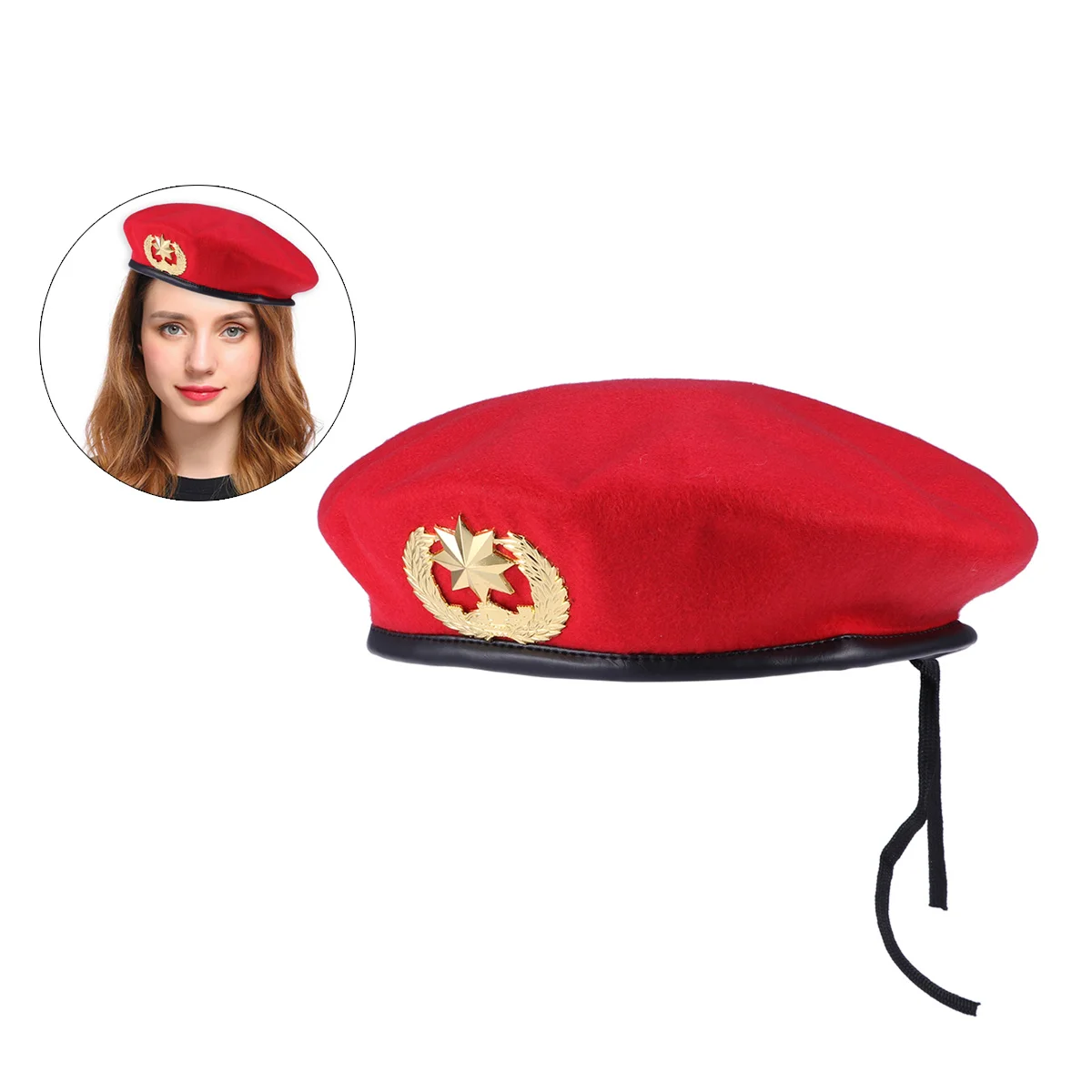 Red Sailor Hat Stage Show Square Dancing Woolen Beret ( Pointed Star)