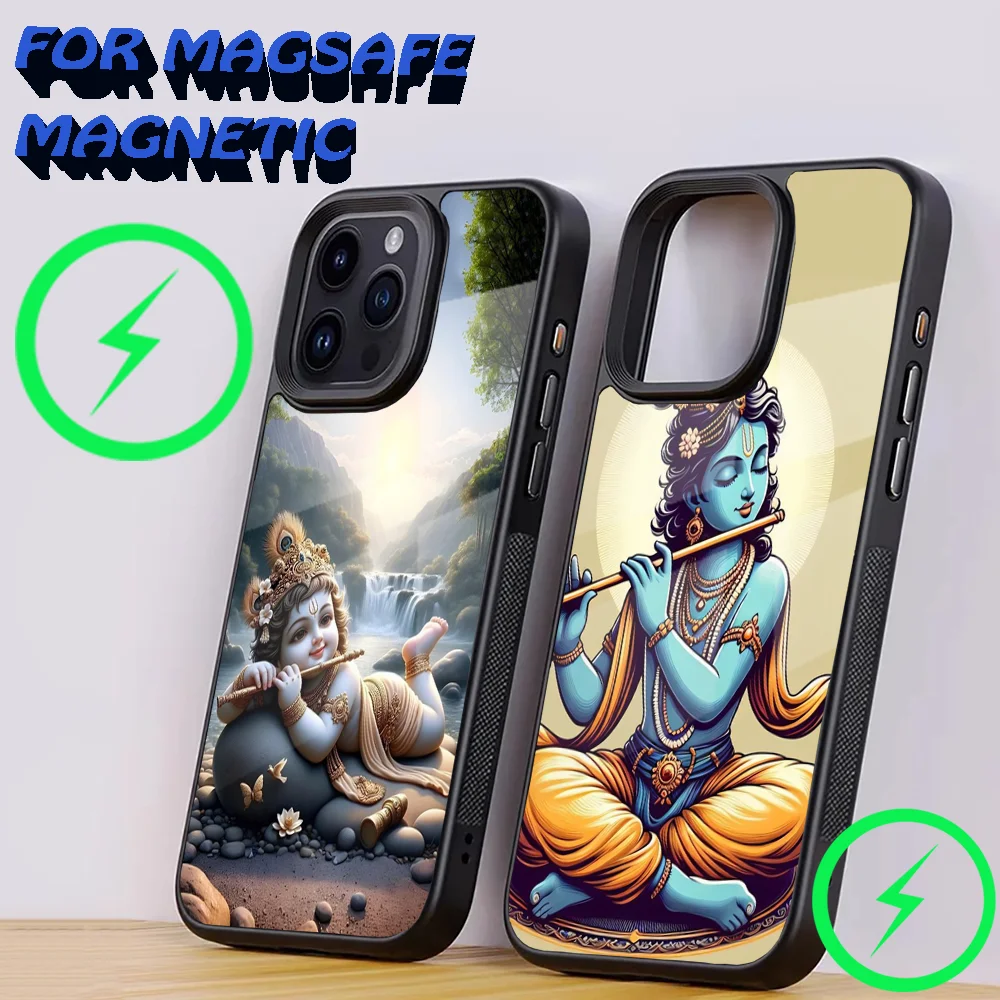 Indian God Lord Krishna Phone Case For iPhone 15,14,13,12,11,Plus,Pro,Max Mini Magsafe Magnetic Wireless Charging