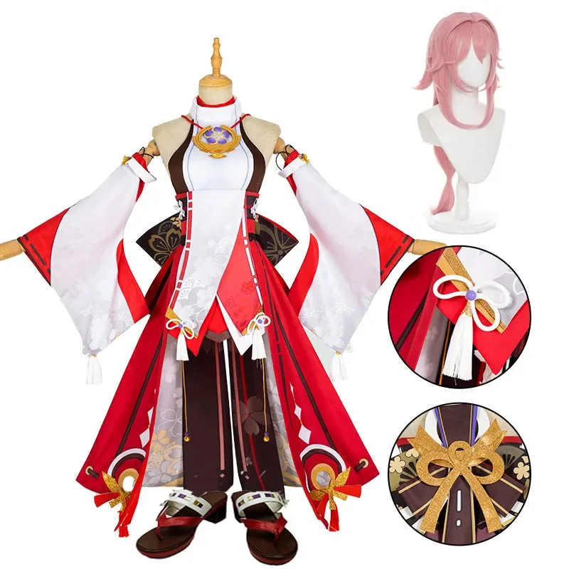 Game Genshin Impact Yae Miko Cosplay Costume Yae Miko Guuji Yae Cos Wigs Shoes Games Uniform Dress Outfits Halloween Costumes