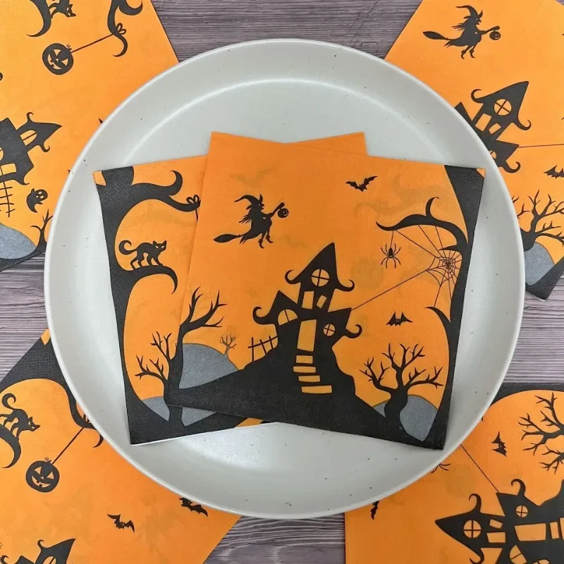 Witch's Castle Pumpkin Halloween Paper Napkins Halloween Printed Napkins Decorative Paper Placemats 2-Ply 20pcs/Pac 33*33cm