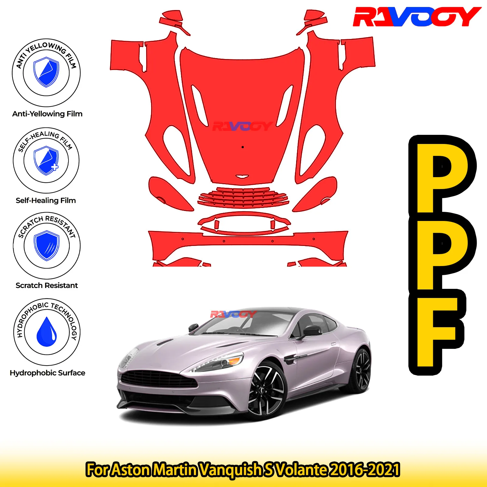 Para Aston Martin Vanquish S Volante 2016-2021 negro mate brillante precortado frontal PPF Kit película protectora de pintura