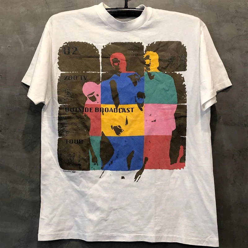 U2 Rock Band Oversize Loose Fit Short Sleeve T-Shirt Rap Style Half Sleeve Casual Cotton Tee for Young Men Summer Wear