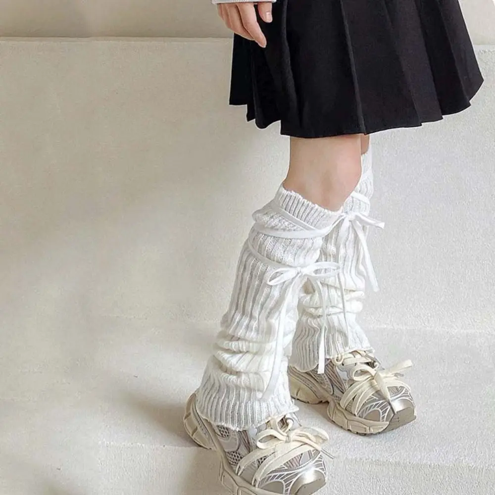 Scaldamuscoli per bambini in stile coreano dolce Balletcore Harajuku Coprigambe lavorato a maglia Calzini in pile Calzini per gambe con cinturino JK per bambini