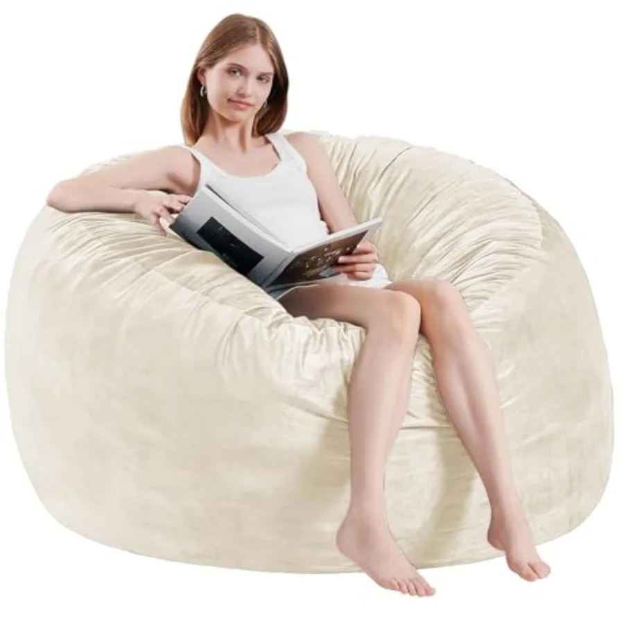 Bean Bag Chairs for Adults - Memory Foam Furniture BeanBag Chair - /Teens Sofa with Soft Micro Fiber Cover - Round Fluffy Couch