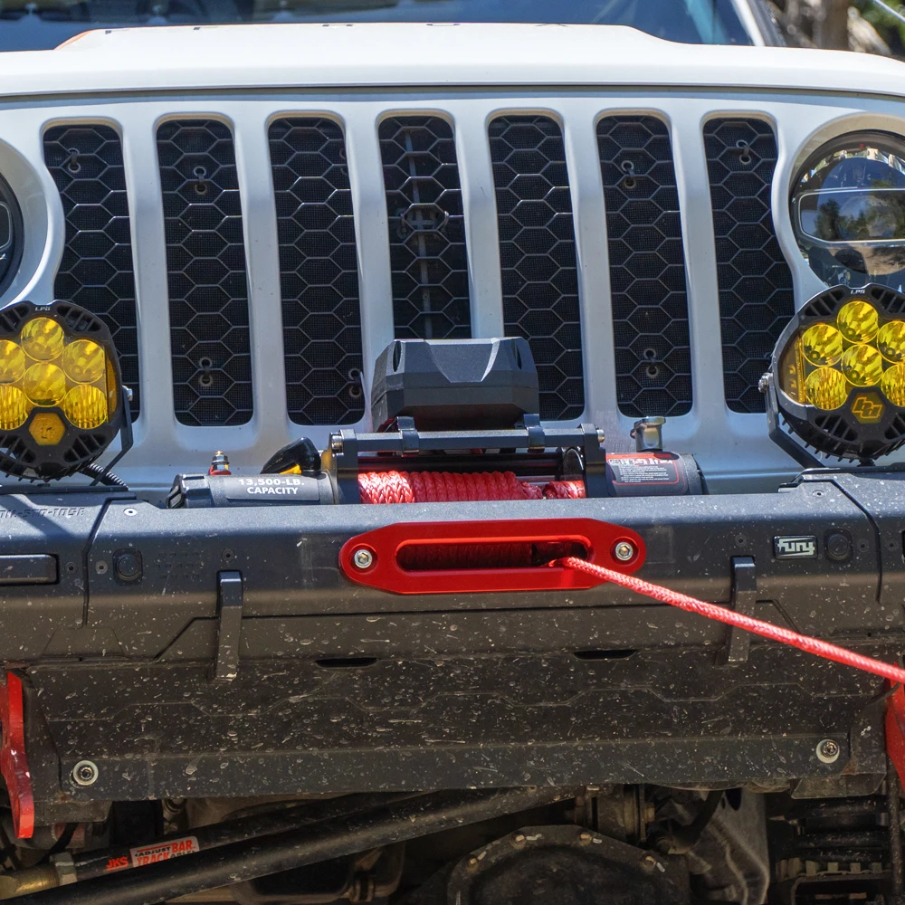 RUGCEL WINCH 13500lb Waterproof Electric Truck Winch 12V Synthetic Rope Winch with Hawse Fairlead,Wired Handle and 2 Wirele