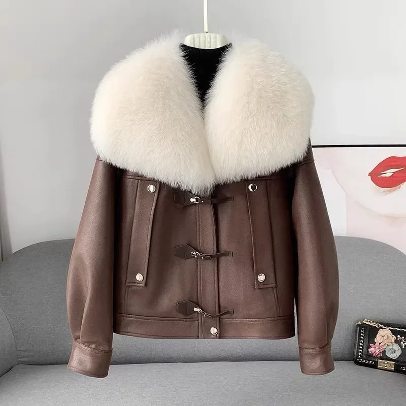 2024New Women Down Jackets Real Fox Fur Collar %50 White Duck Coat Female Short Warm Zipper Parkas Casual Puffer Jacke Wintter