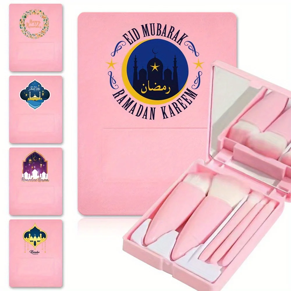 Set di pennelli per trucco occhi da 5 pezzi Strumento multifunzionale per trucco per capelli morbidi con specchio Scatola di immagazzinaggio durevole di alta bellezza Modello Ramadan