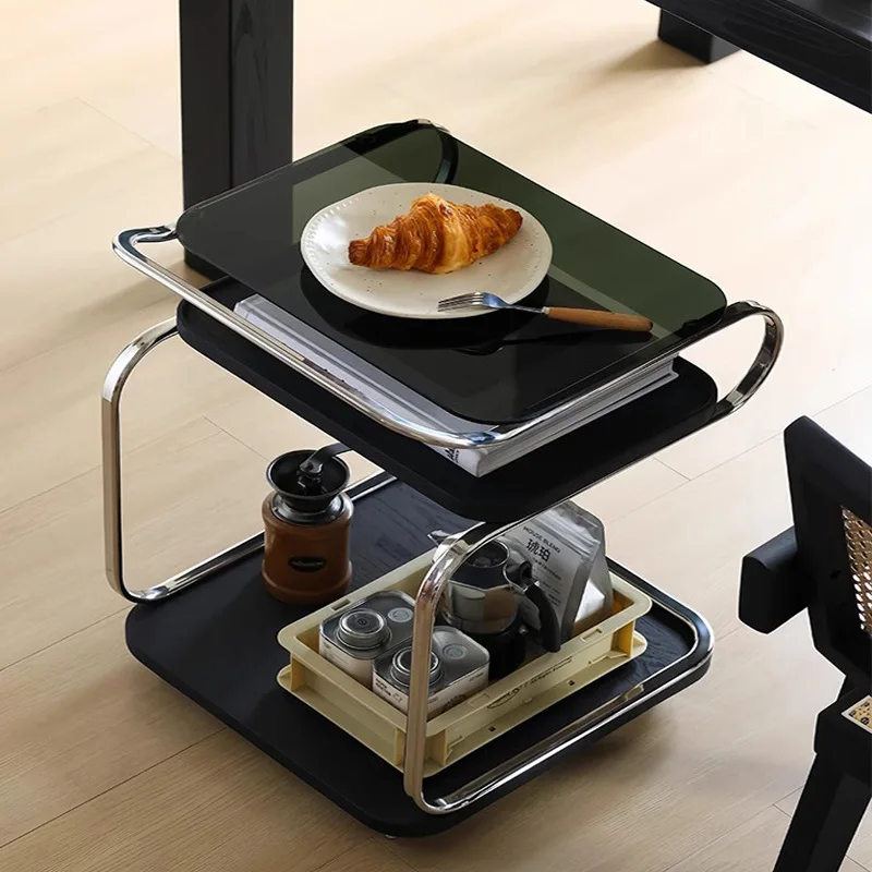 Square coffee table trolley with wheels movable living room home sofa rack corner table