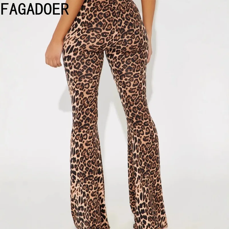 FAGADOER Y2K Sexy Leopard Print Flared Pants Women High Wais lace patchwork Leggings Pants female Party Nightclub bottoms 2025